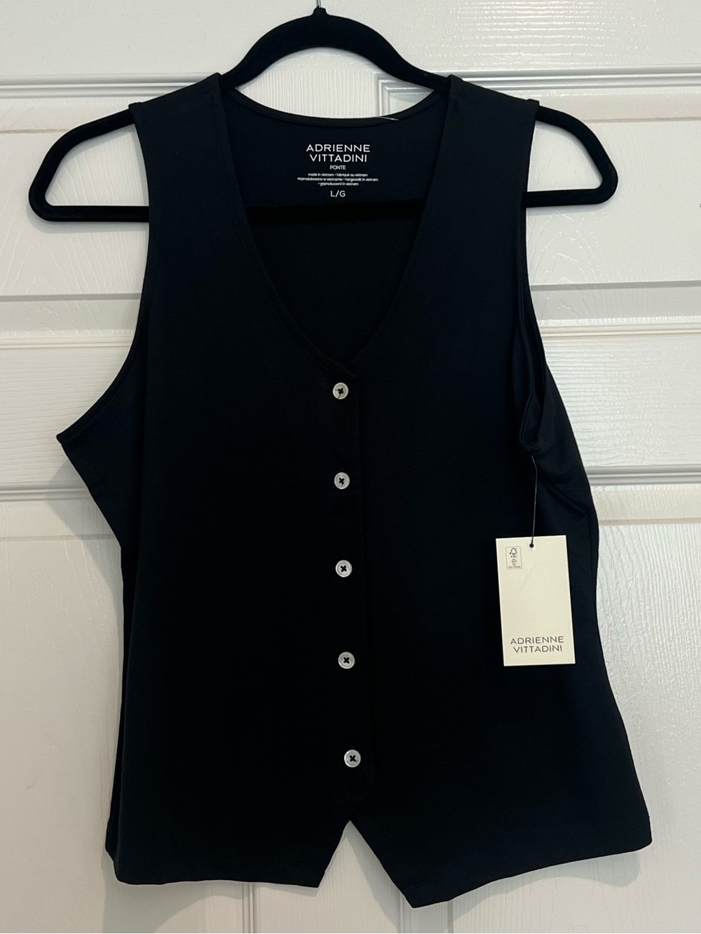 Adrienne Vittadini Black Button-Front V-Neck Tank